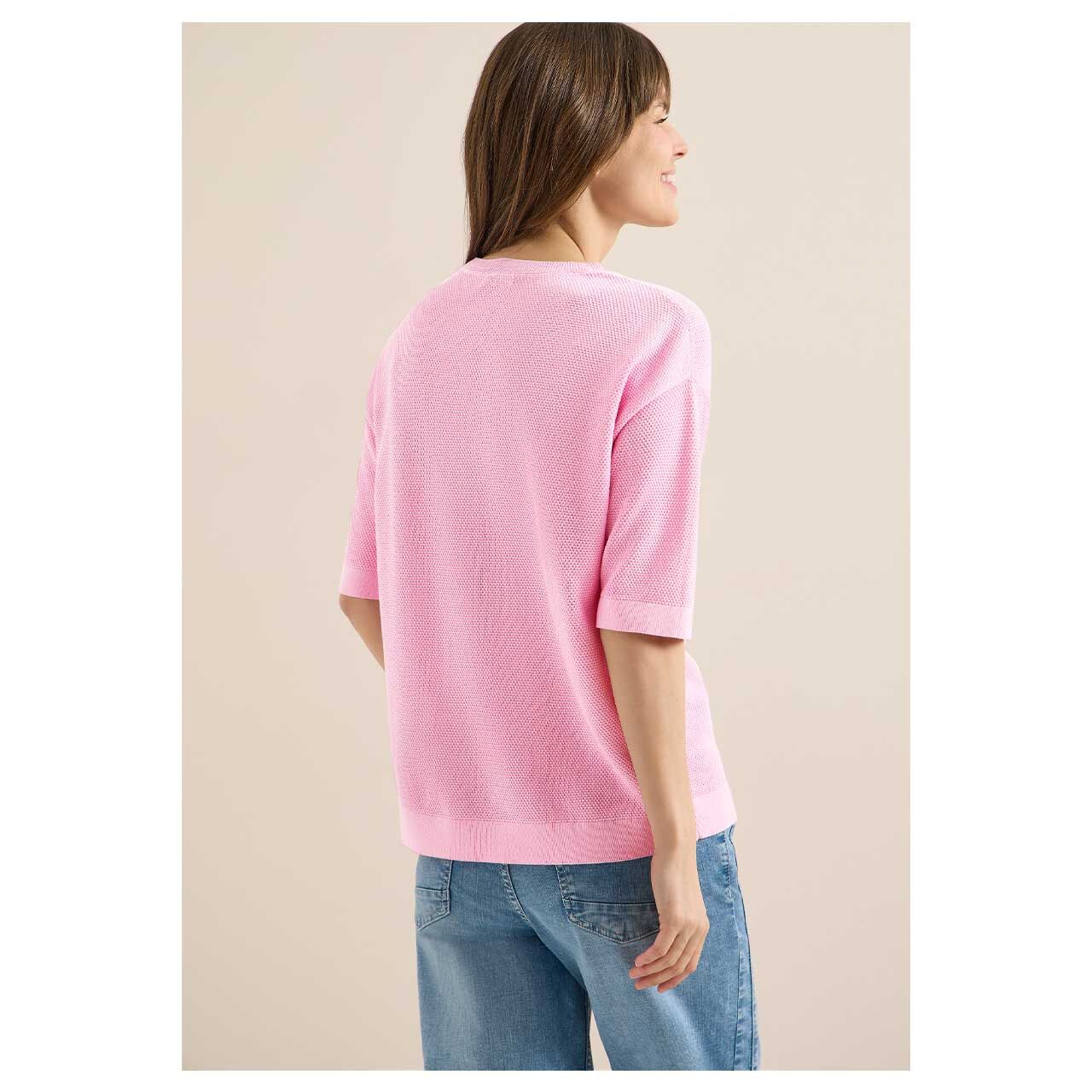 Damen Kurzarm Pullover Structured Short Sleeve von Cecil in Rosa, Rückansicht am Model