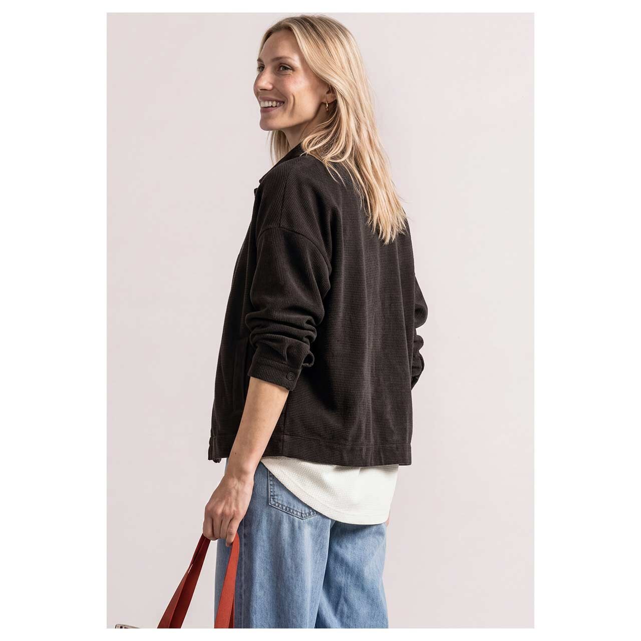 Damen Strickjacke Structure Jacket von Street One in Dunkelbraun, Rückansicht am Model