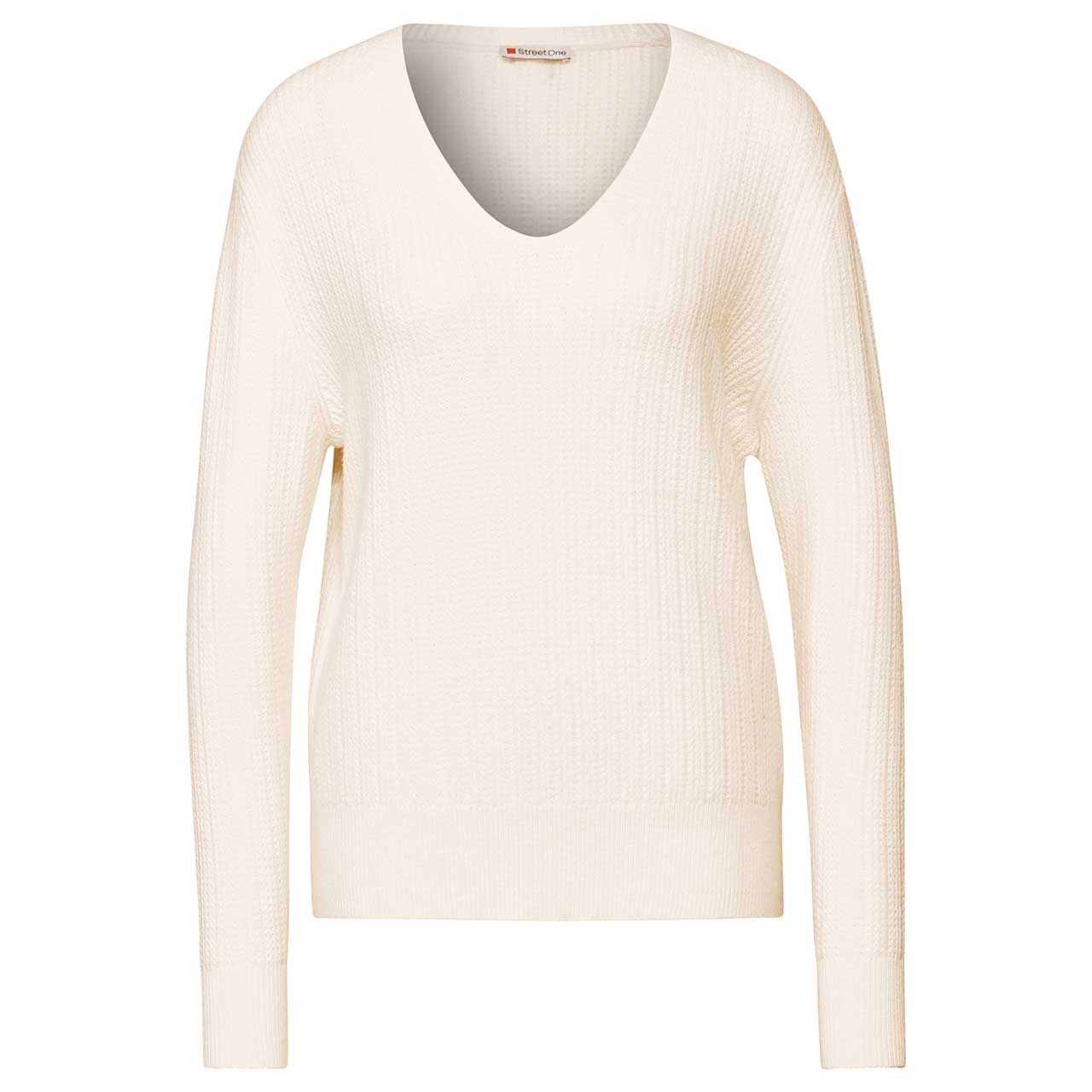 Street One Damen Pullover Cosy V-neck lucid white