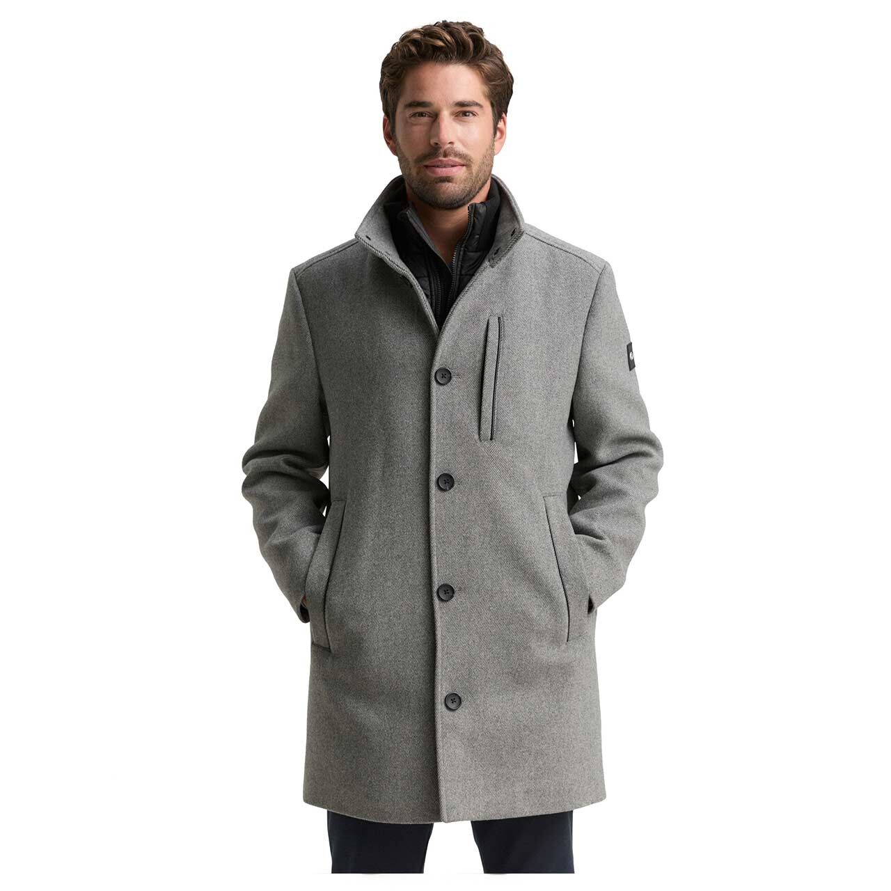 Herren Mantel Wool Coat 2 in 1 von Tom Tailor in Grau, Vorderansicht am Model