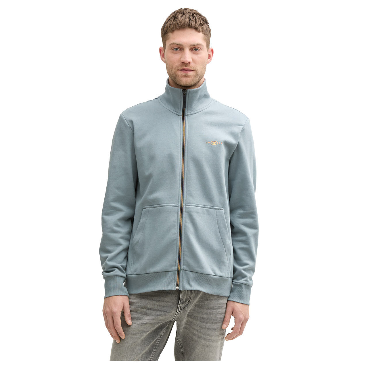 Tom Tailor Herren Sweatjacke Printed Stand-Up grey mint