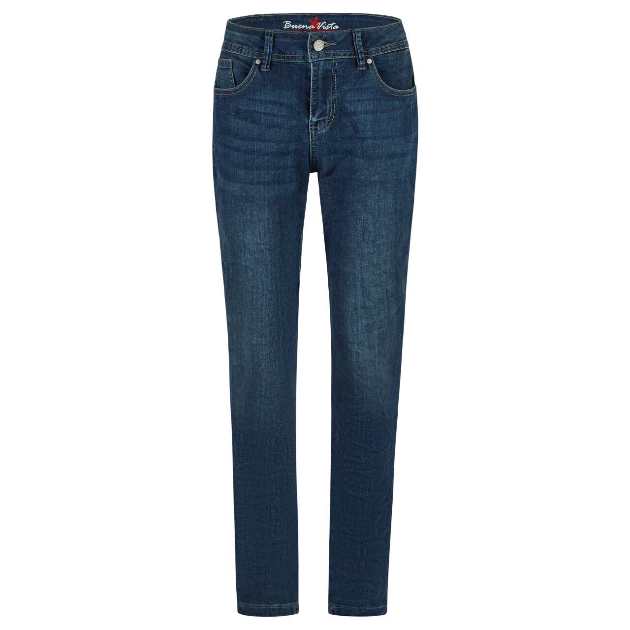 Damen Ankle Jeans Malibu-Zip High Cropped Stretch Denim von Buena Vista in Dunkelblau angewaschen, Vorderansicht