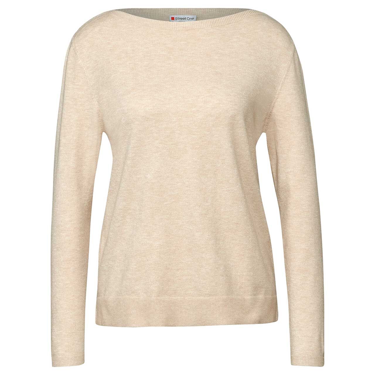 Street One Damen Pullover Cosy U-Boat Sweater sheer beige melange