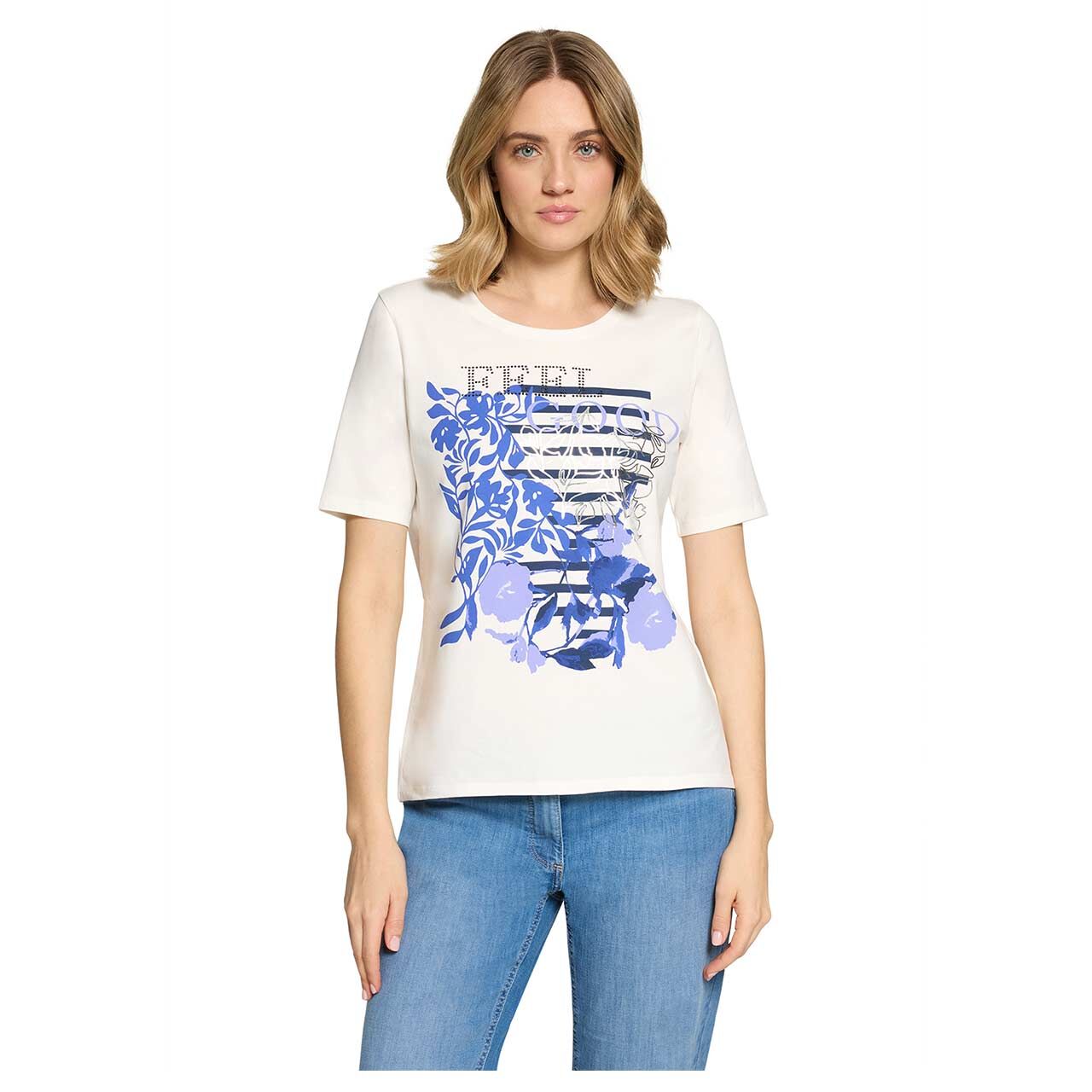 Damen T-Shirt von Betty Barclay in Cremeweiß mit Print, Vorderansicht am Model