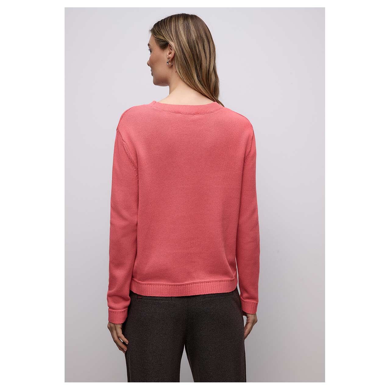 Damen Pullover Round Neck von Street One in Pink, Rückansicht am Model