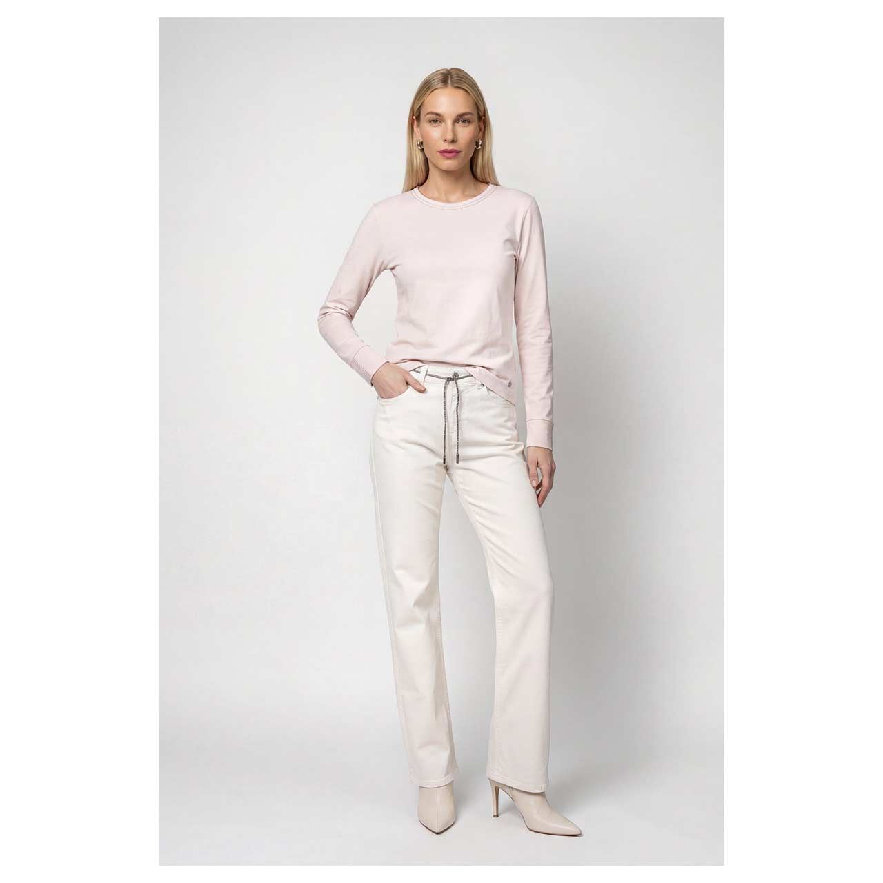 Damen Langarmshirt  von Monari in Rosa, Ganzkörperansicht am Model