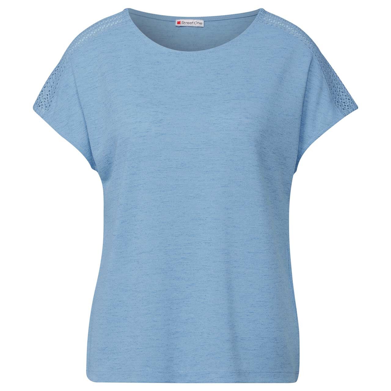 Street One Damen T-Shirt Linen Look with Laceshoulder serenity blue Street One Damen T-Shirt Linen Look with Laceshoulder serenity blue