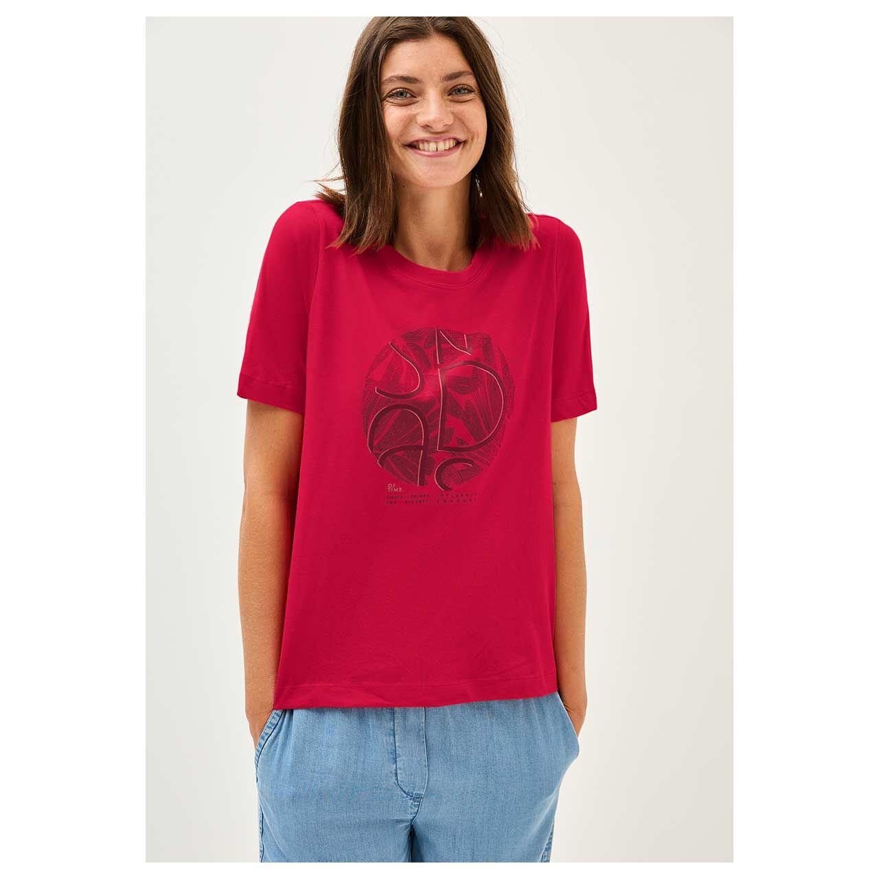 Damen T-Shirt Basic Circle von Cecil in Rot mit Print, Vorderansicht Oberkörper