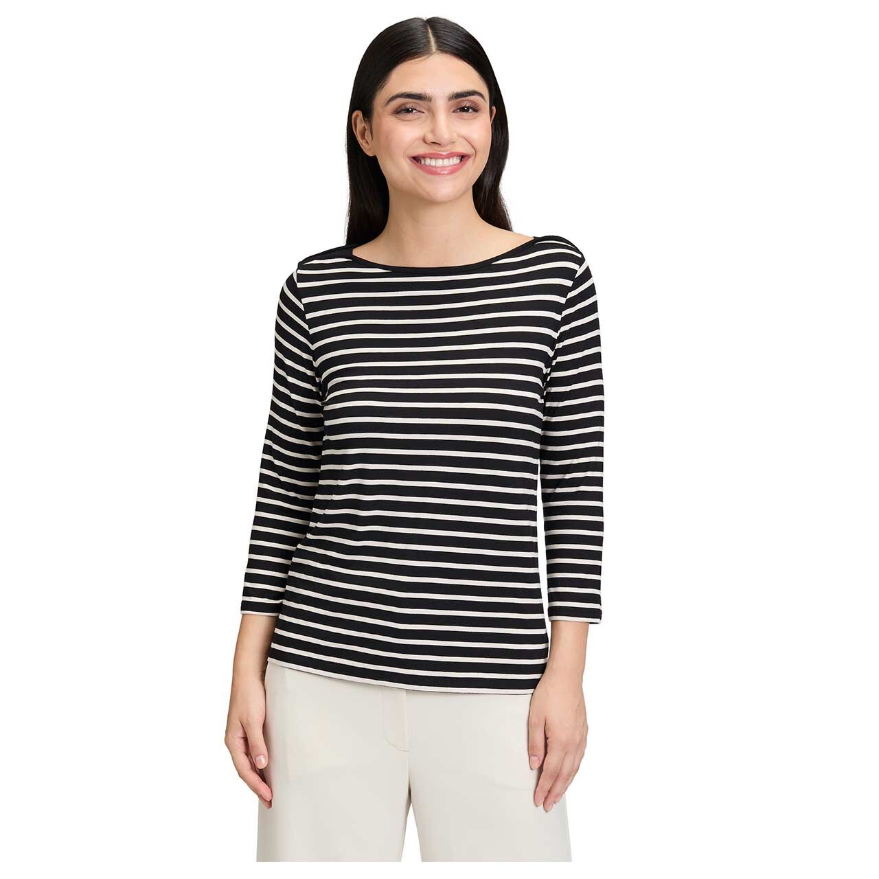 Damen 3/4 Arm Shirt von betty Barclay in Schwarz gestreift, Vorderansicht am Model