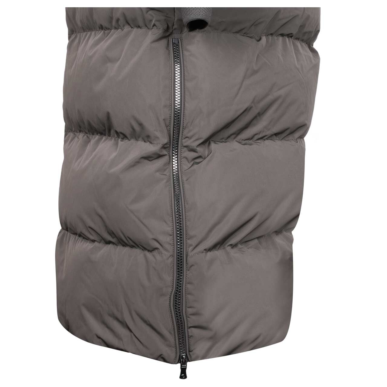 Damen Jacke Boutique Extra Long von Wellensteyn in Greige, Detailansicht Reißverschluss am Saum