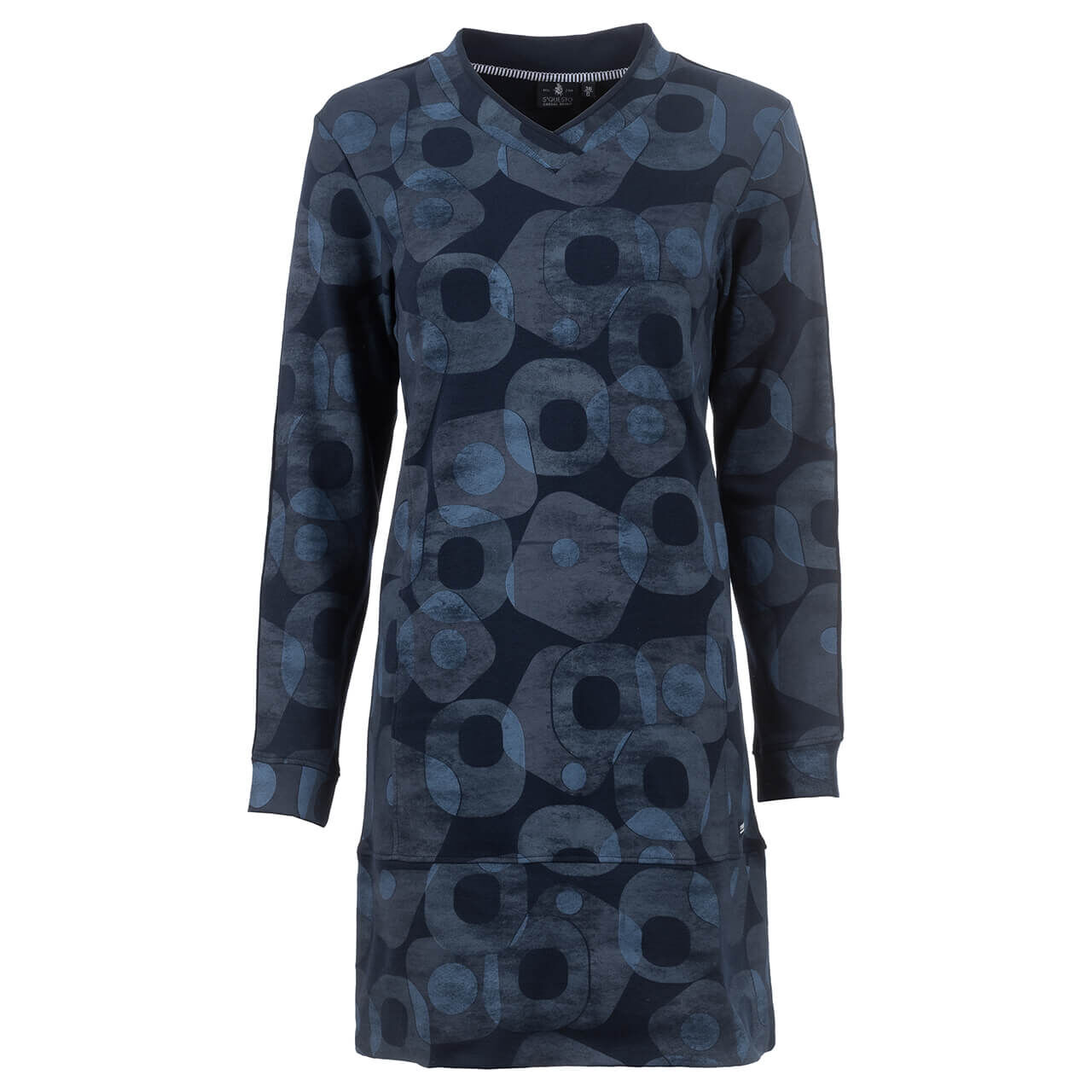 Soquesto Damen Langarm Kleid navy blue printed