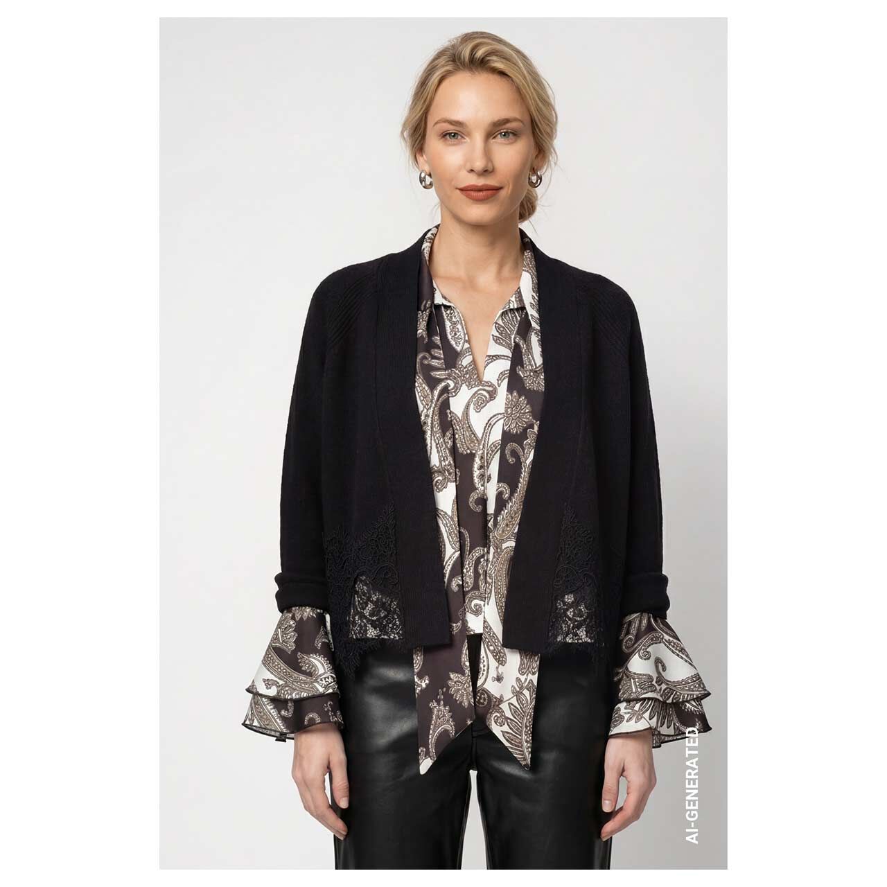 Damen Strickjacke von Monari in Schwarz, Vorderansicht am Model