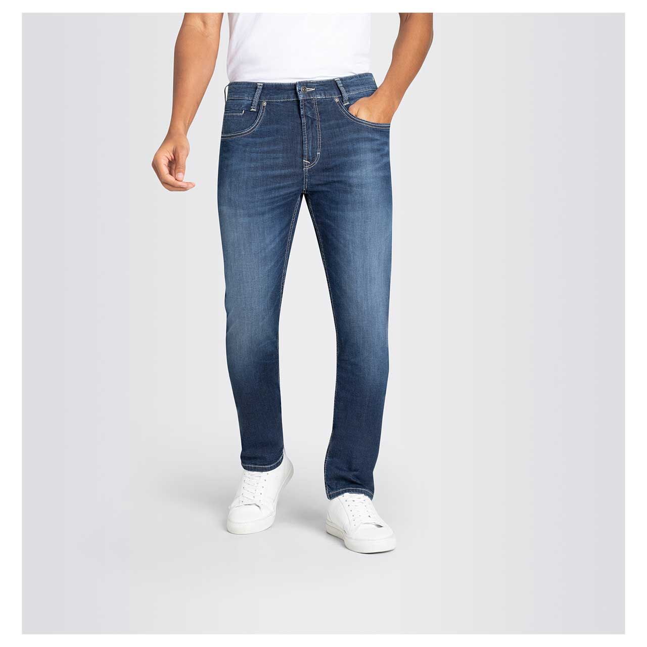 Stretch Herrenjeans Arne Pipe von MAC in Dunkelblau angewaschen, Vorderansicht
