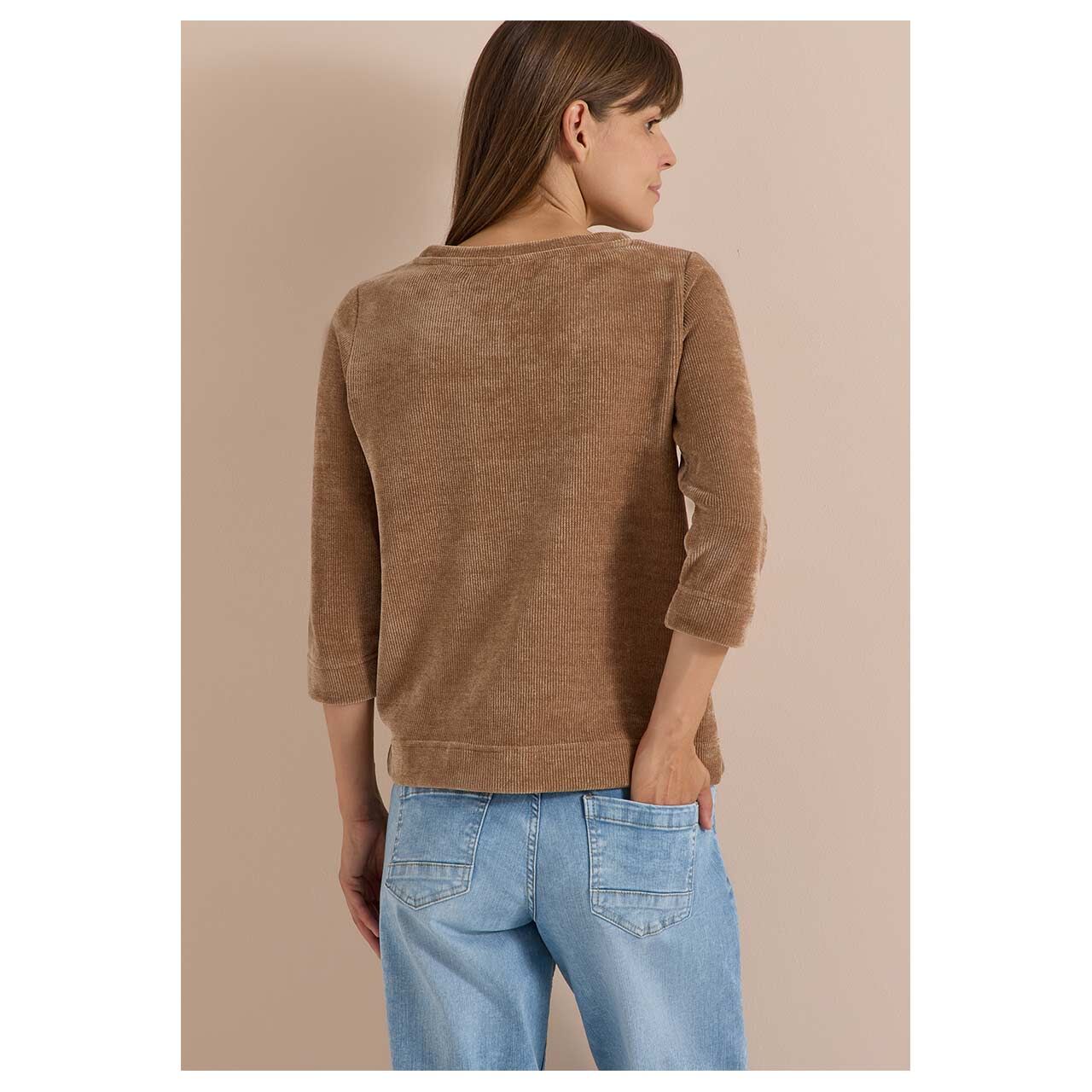 Damen 3/4 Arm Cord Shirt Soft von Cecil in Hellbraun, Rückansicht am Model