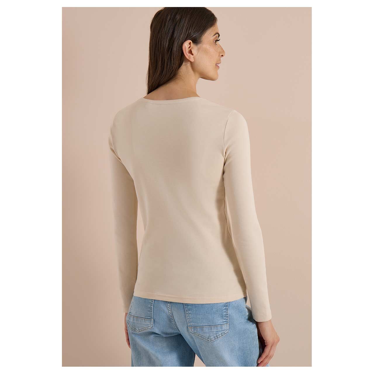 Damen Langarm Shirt Pia von Cecil in Hellbeige, Rückansicht am Model