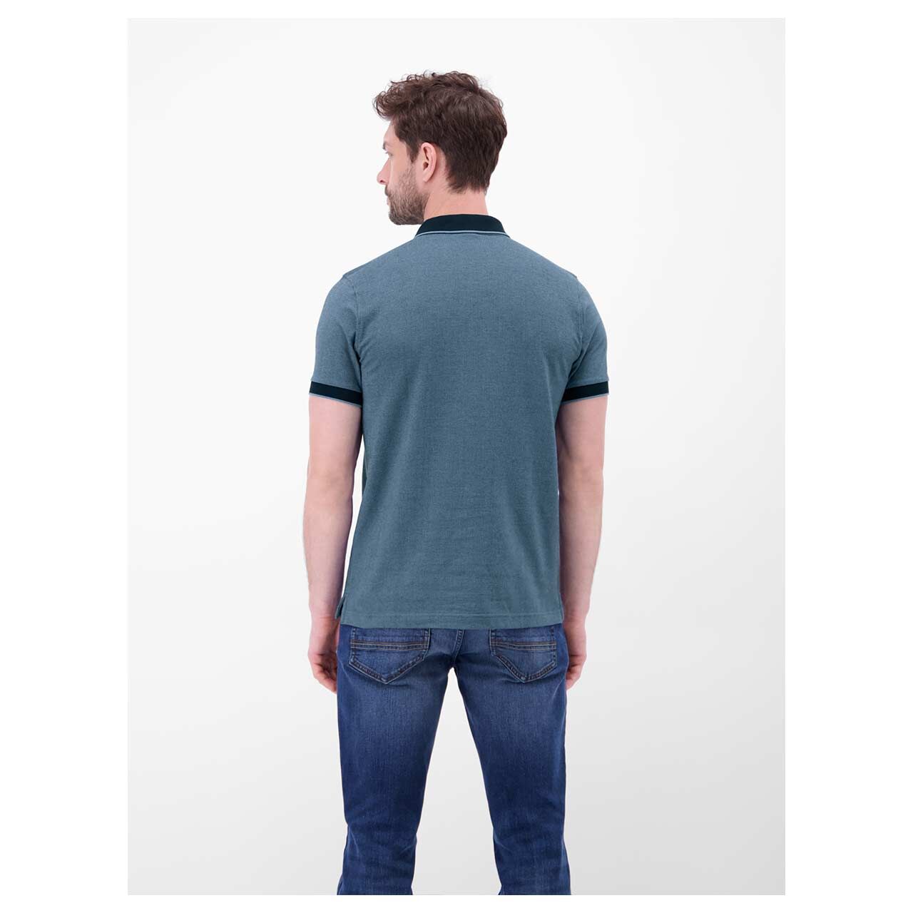 Herren Poloshirt von Lerros in Dunkelblau mit Print, Rückansicht am Model