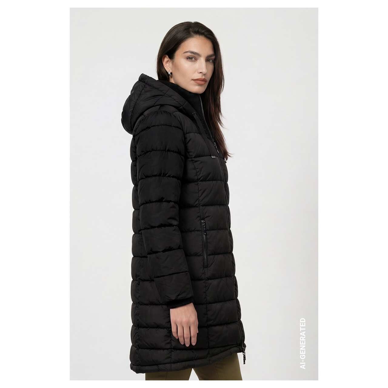 Damen Mantel von Monari in Schwarz, Seitenansicht am Model