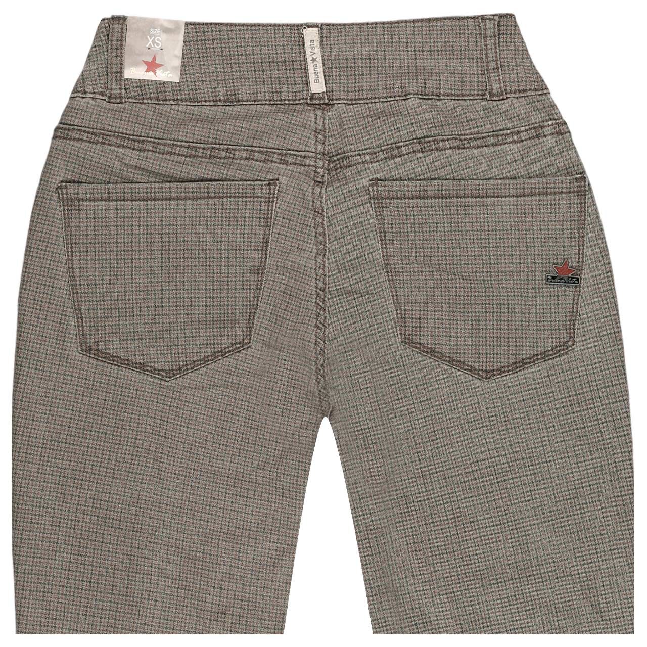 Damen Baumwollhose Ankle Tummyless Cropped Stretch Twill von Buena Vista in Grau kariert, detaillierte Rückansicht