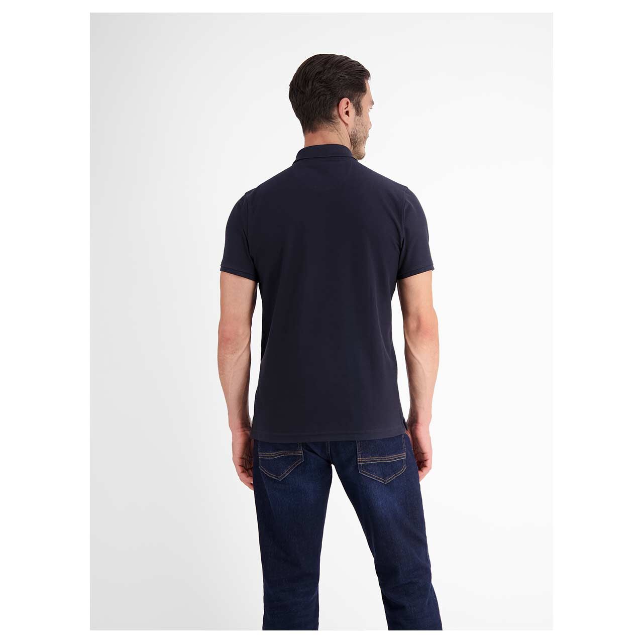 Herren Piqué Poloshirt von Lerros in Dunkelblau, Rückansicht am Model