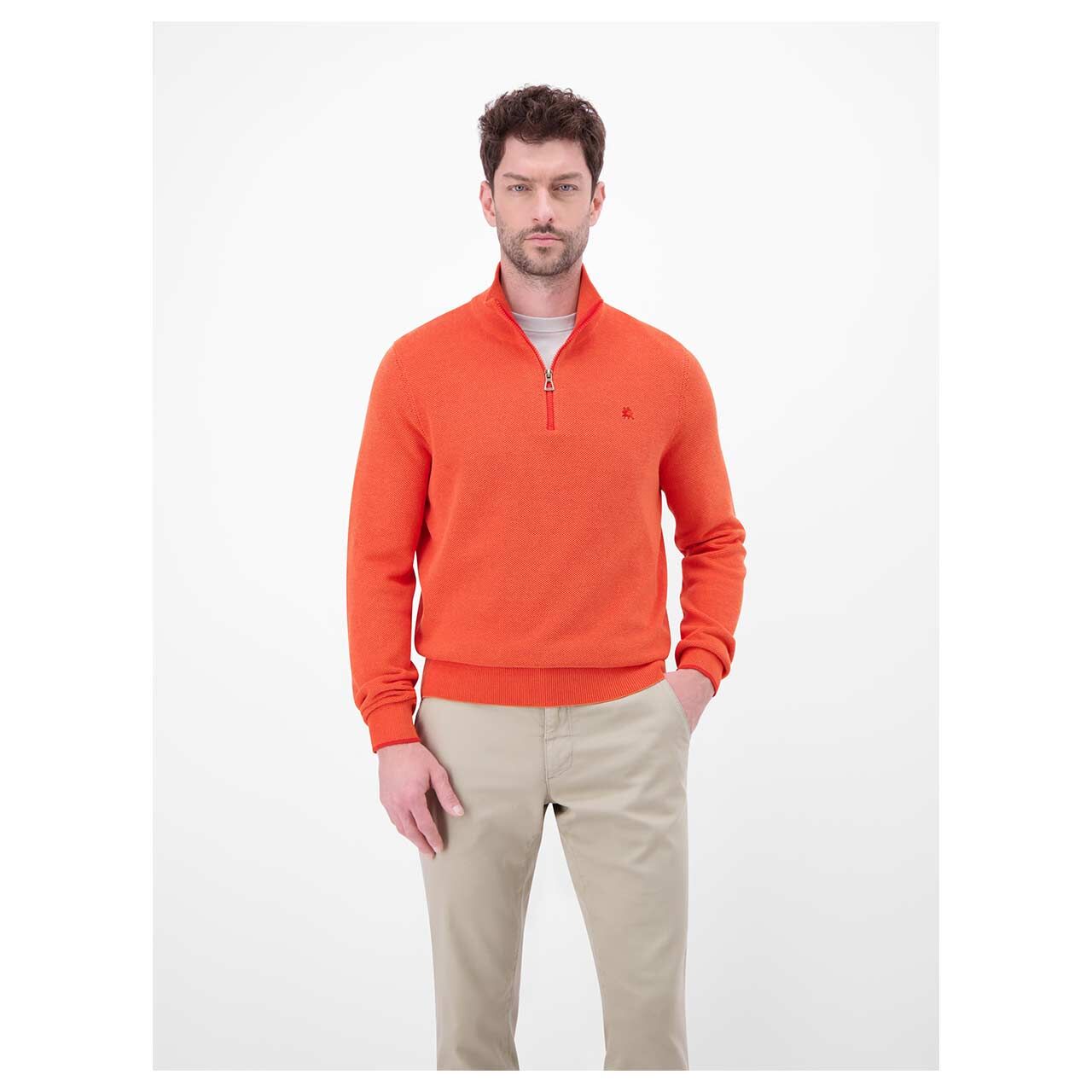 Herren Pullover Troyer von Lerros in Hellrot, Vorderansicht am Model