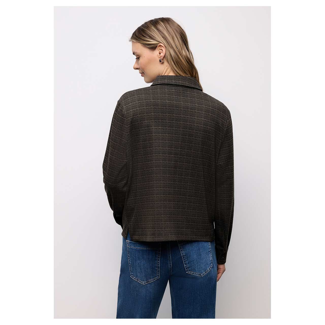 Damen Langarm Bluse Check Jaquard von Street One in Schwarz kariert, Rückansicht am Model