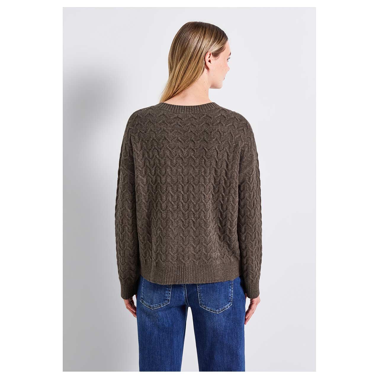 Damen Pullover Cosy Structure von Street One in Braun meliert, Rückansicht am Model