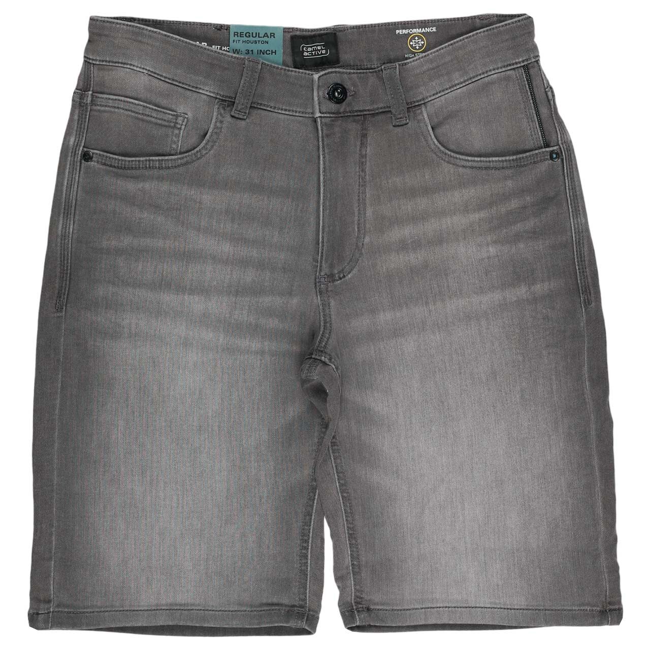 Stretch Herren Jeans Bermuda Houston fleXXX von Camel active in Grau angewaschen, Vorderansicht