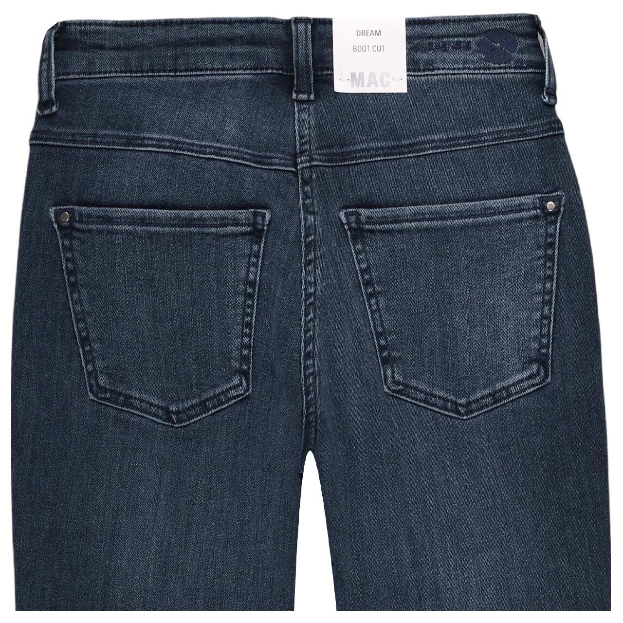 Stretch Damenjeans Dream Boot von MAC in Dunkelblau angewaschen mit Strass, detaillierte Rückansicht