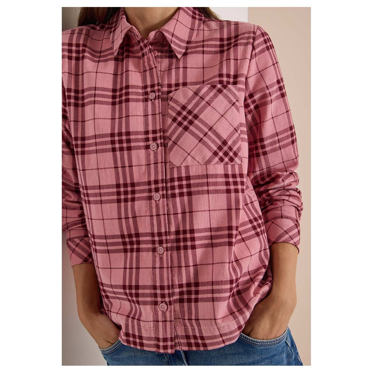 Cecil Damen Langarm Cord Bluse Check Corduroy velvet rose
