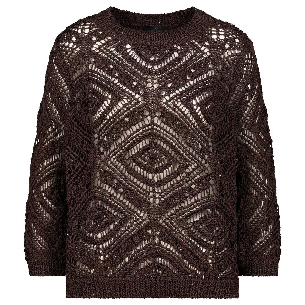 Monari Damen 3/4 Arm Pullover sparkling dark chocolate