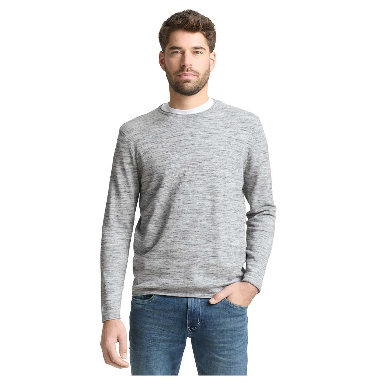 Herren Pullover Space Dye Knit von Tom Tailor in Blau meliert, Vorderansicht am Model