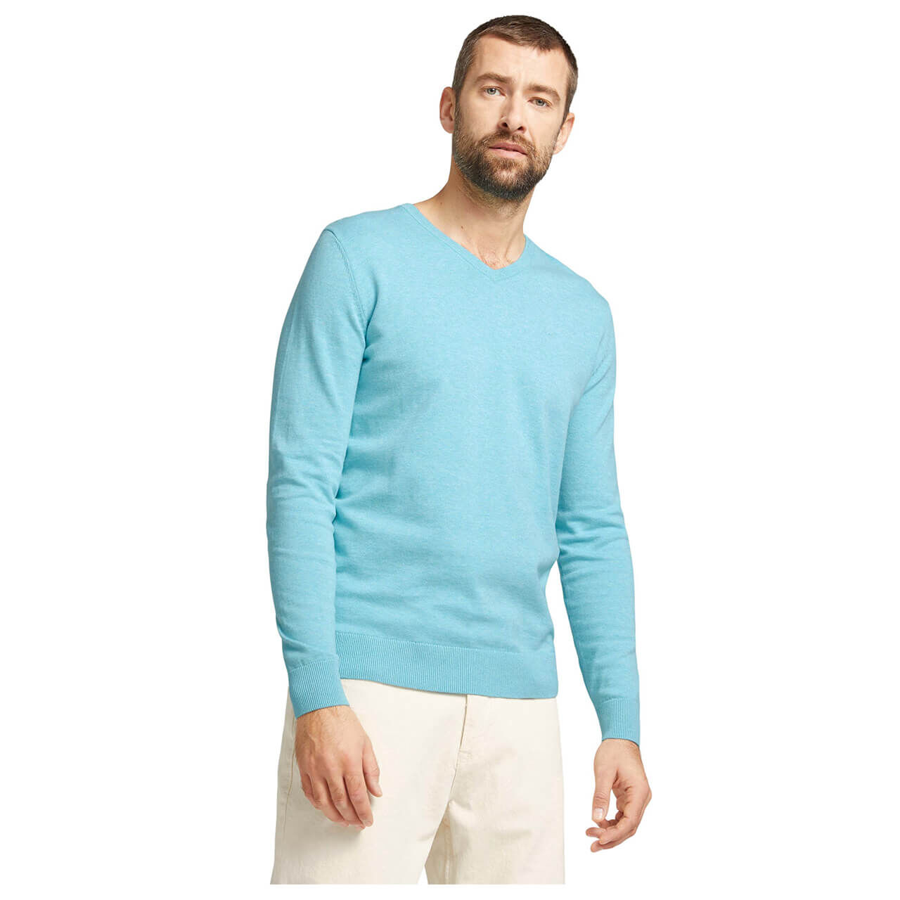 Tom Tailor Basic V-neck Sweater für Herren in Türkisblau, FarbNr.: 29541
