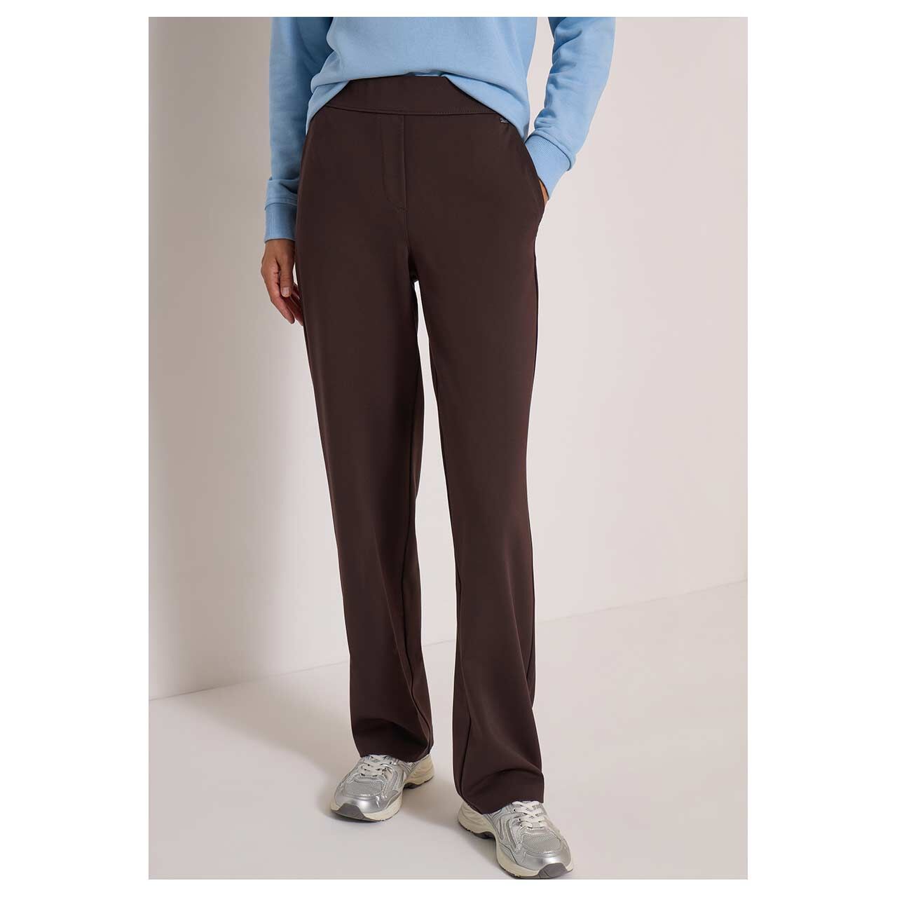 Damen Hose Neele Straight von Cecil in Dunkelbraun, Vorderansicht am Model