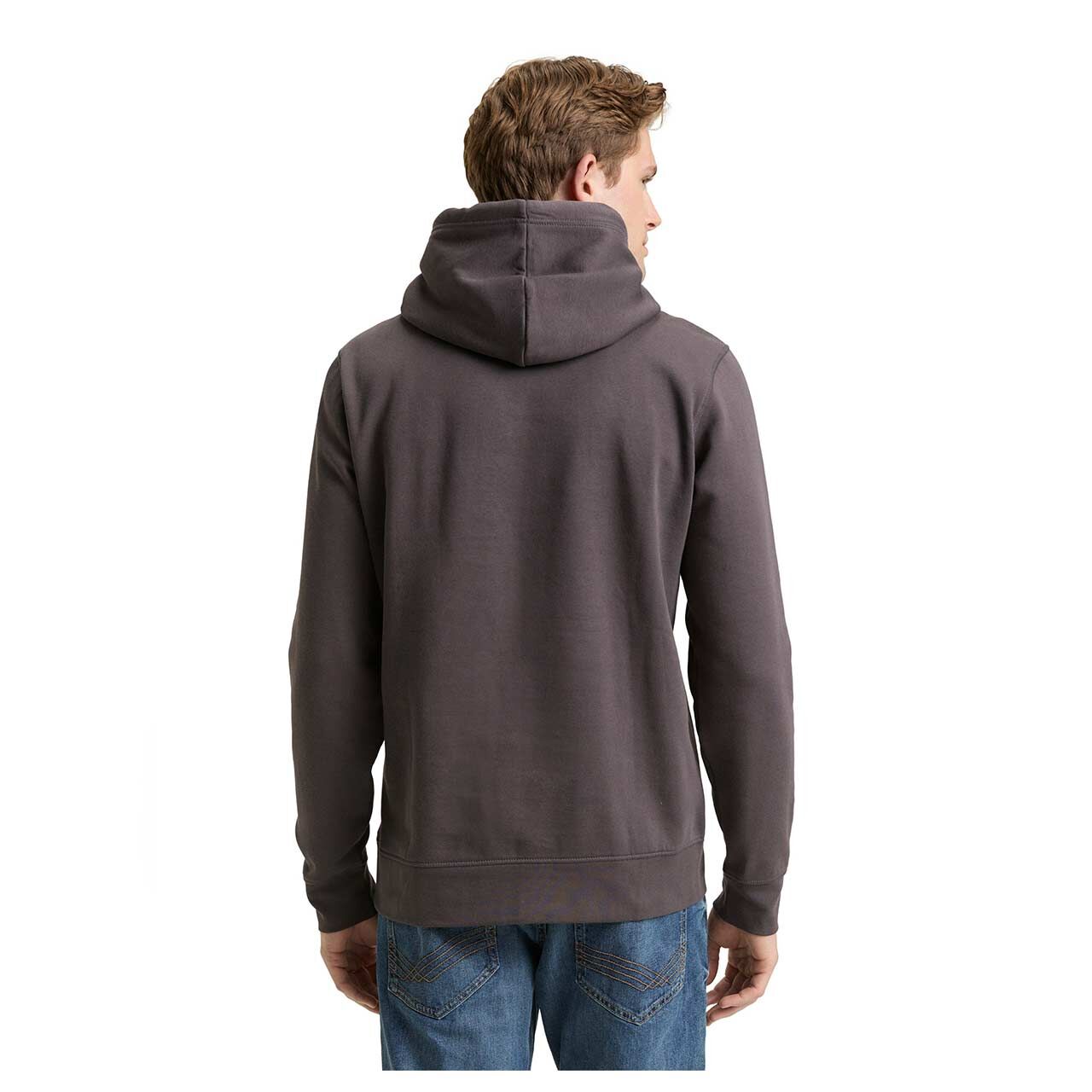 Herren Hoodie Sweatshirt Basic von Tom Tailor in Dunkelgrau, Rückansicht am Model
