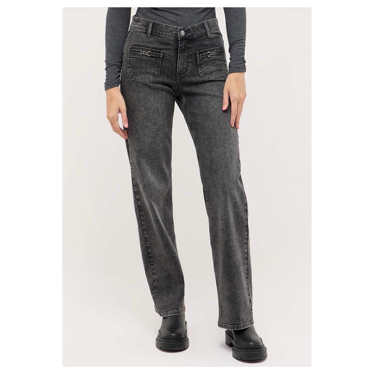 Stretch Damenjeans Liz Smart Buckle von Angels in Grau angewaschen, Vorderansicht am Model