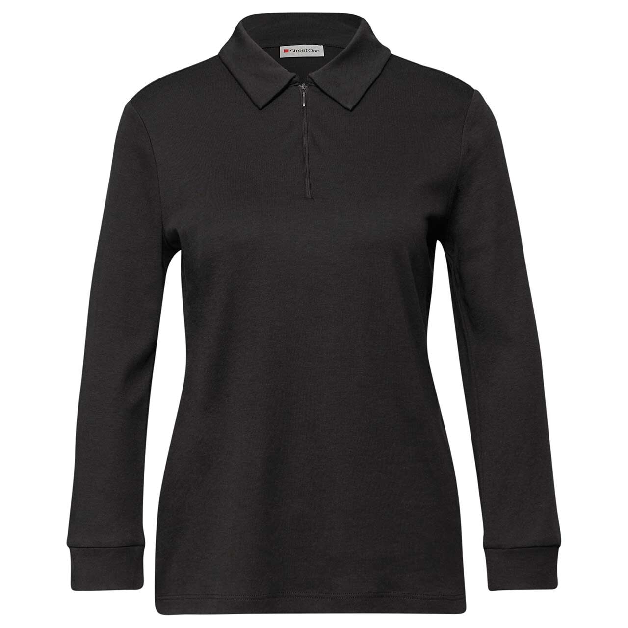 Street One Damen 3/4 Arm Poloshirt Basic Zipper darkest brown