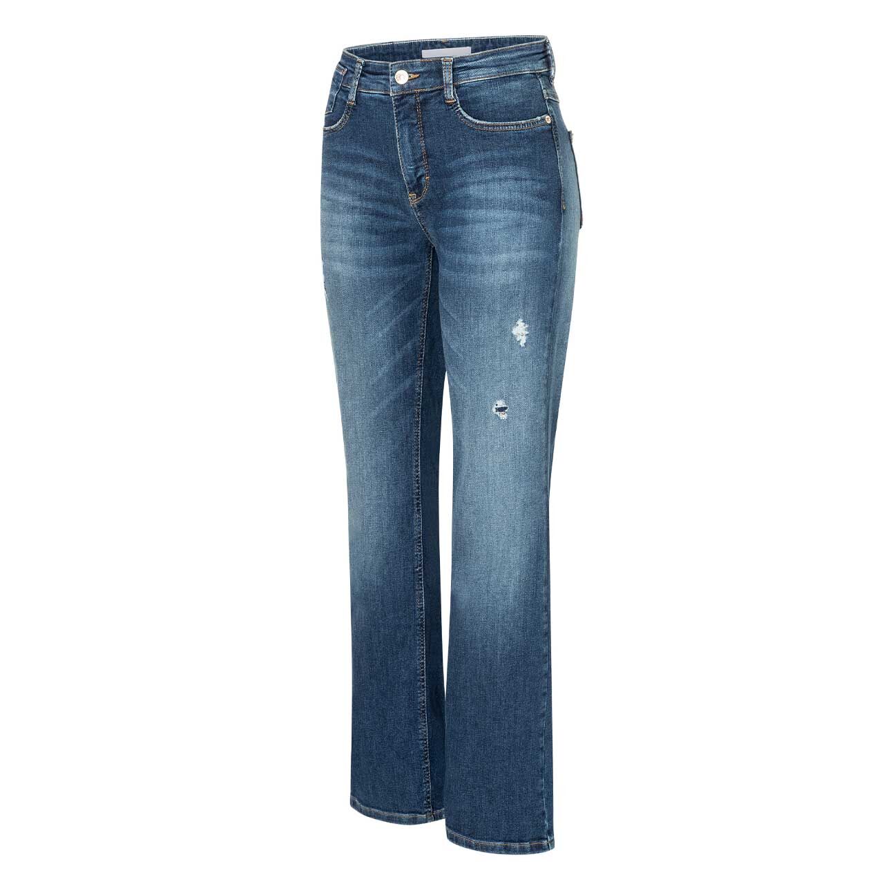 Stretch Damenjeans Laura von MAC in Blau verwaschen mit Destroyed-Effekten, Seitenansicht