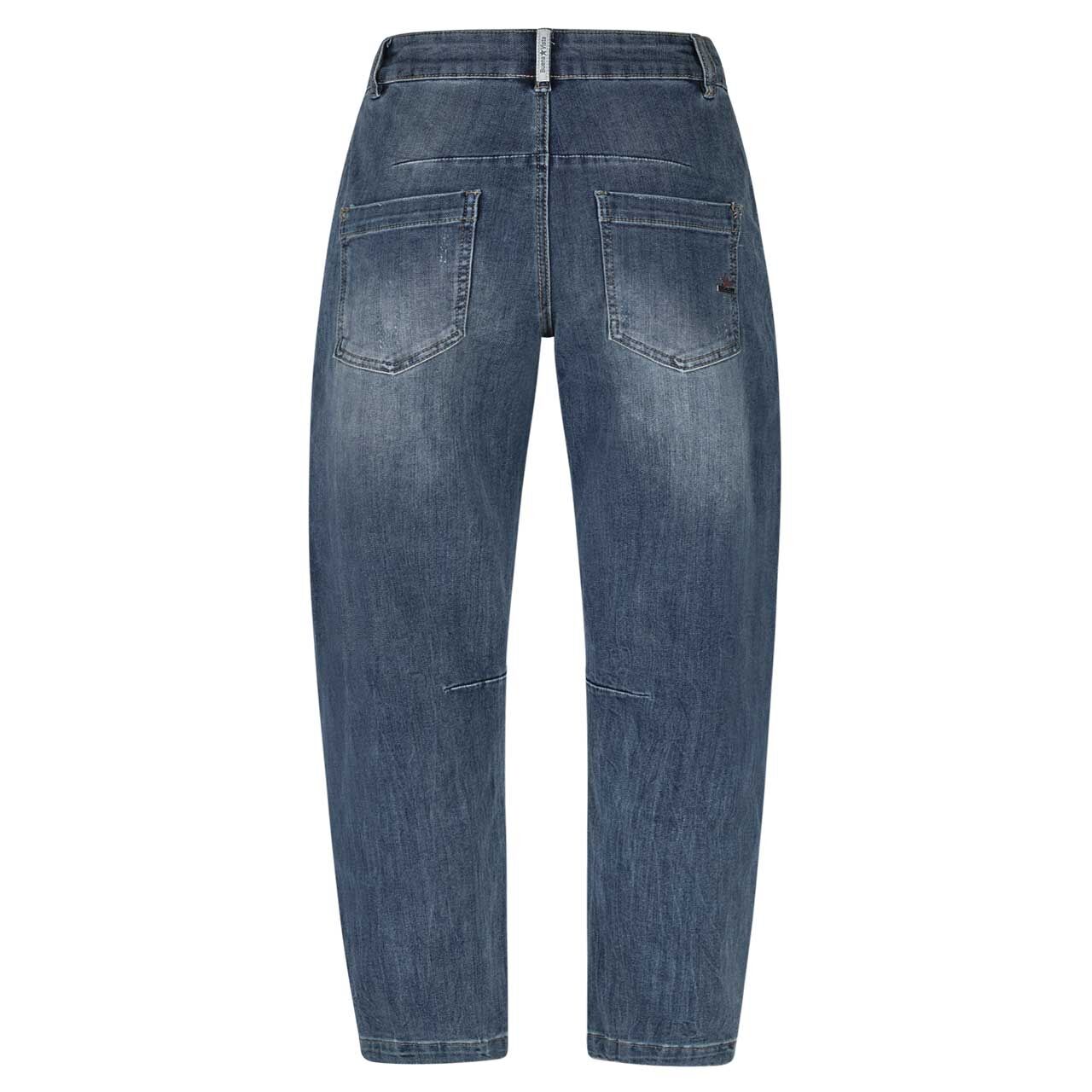 Damenjeans Barrel 7/8 Stretch Denim von Buena Vista in Blau verwaschen mit Destroyed-Effekten, Rückansicht