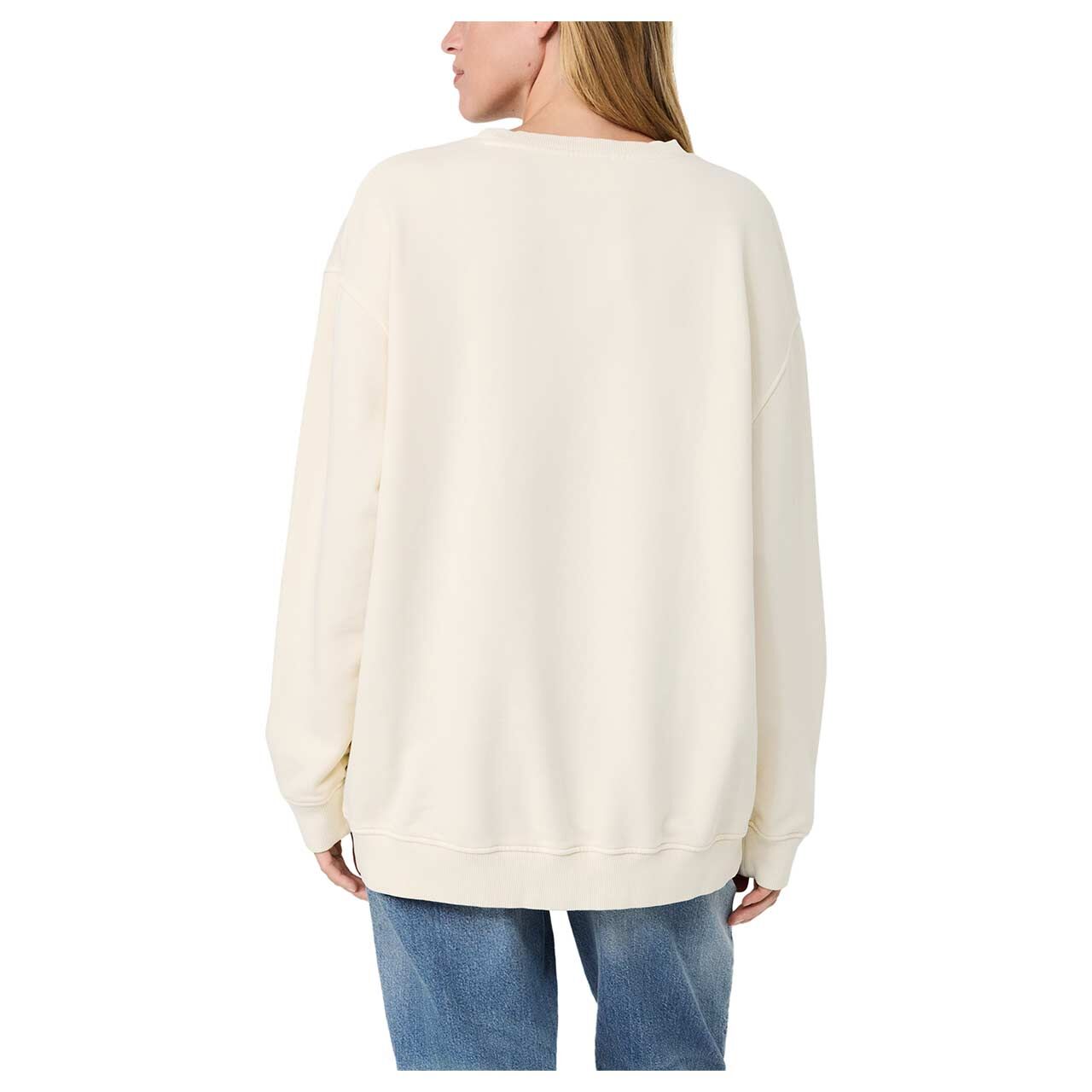 s.Oliver Damen Sweatshirt in Hellbeige mit Print, Rückansicht am Model