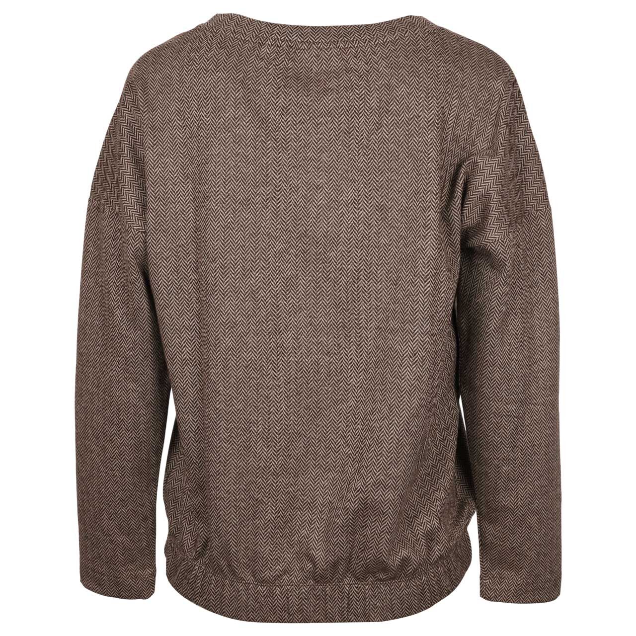 Damen Langarm Shirt Cosy Herringbone von Cecil in Dunkelbraun mit Print, Rückansicht