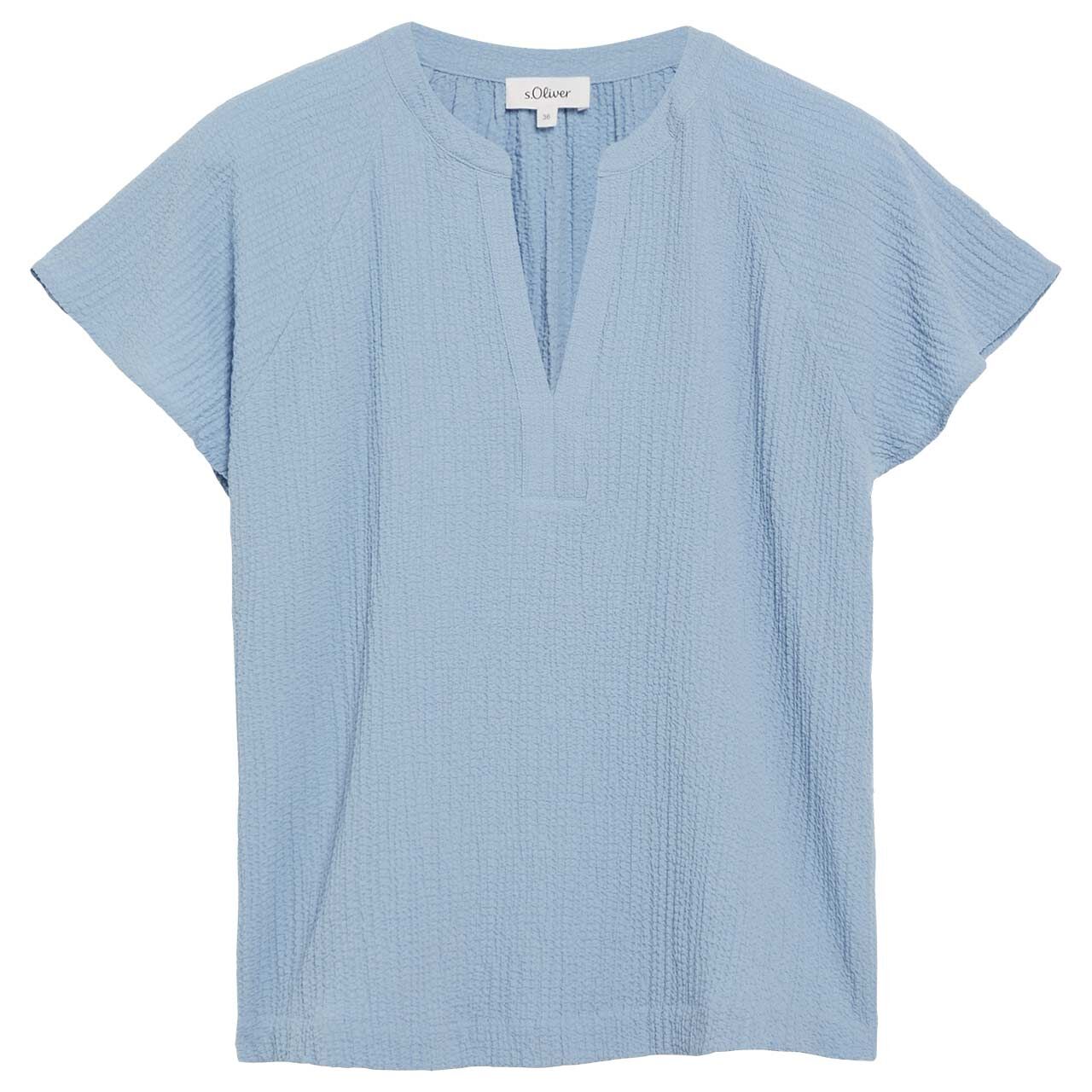 s.Oliver Damen Kurzarm Bluse sky blue crinkle