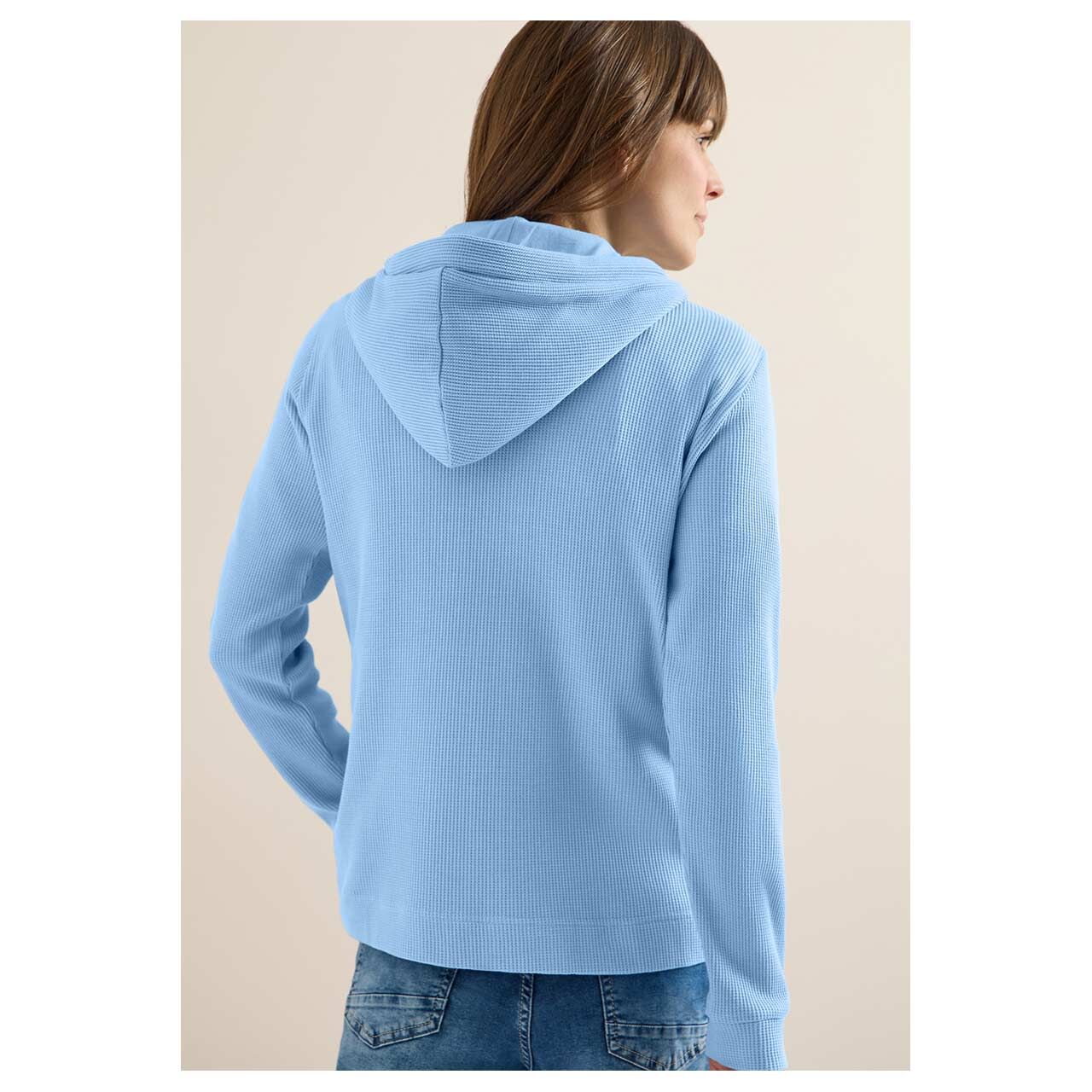 Damen Hoodie Sweatjacke von Cecil in Hellblau, Rückansicht am Model