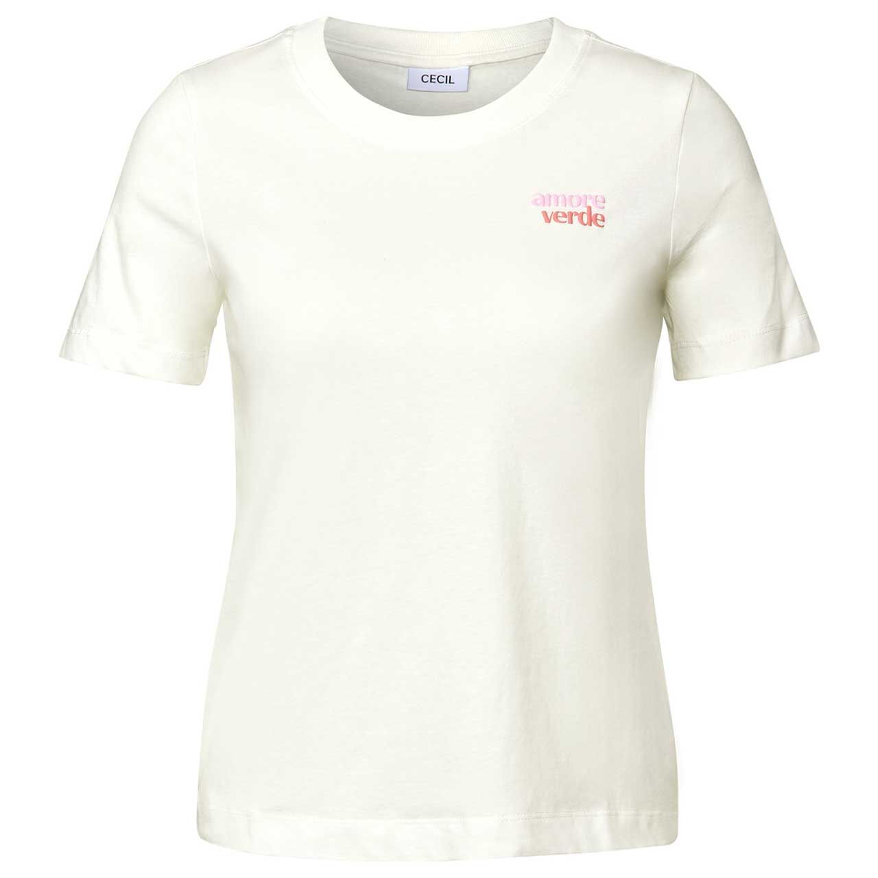 Cecil Damen T-Shirt Chest Wording vanilla white