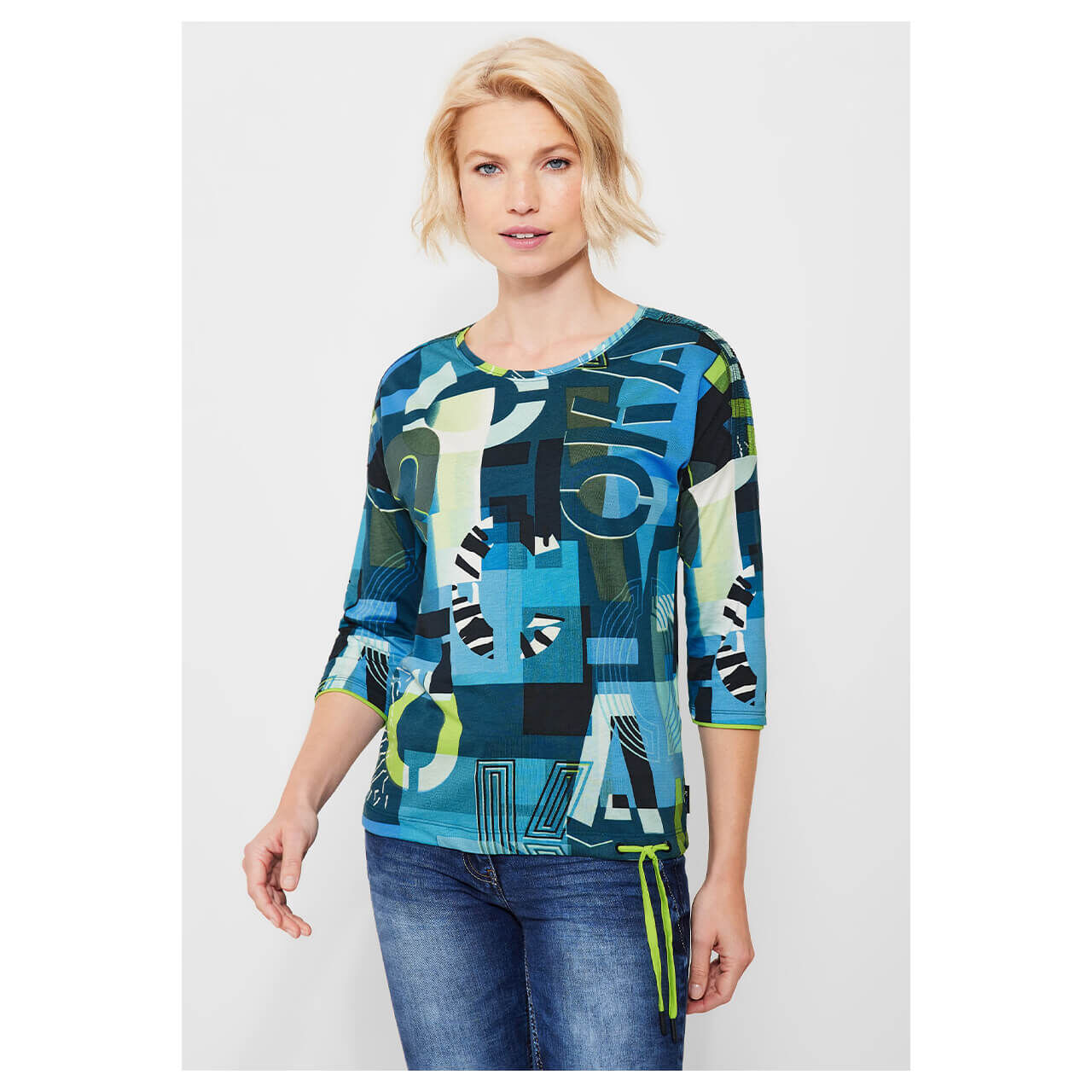 Cecil Wording Smock 3/4 Arm Shirt teal blue print
