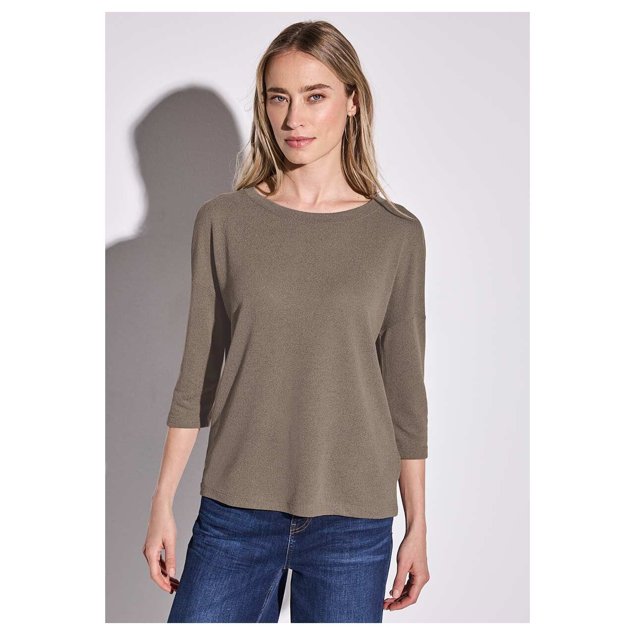 Street One Damen 3/4 Arm Shirt Knit Look stone brown