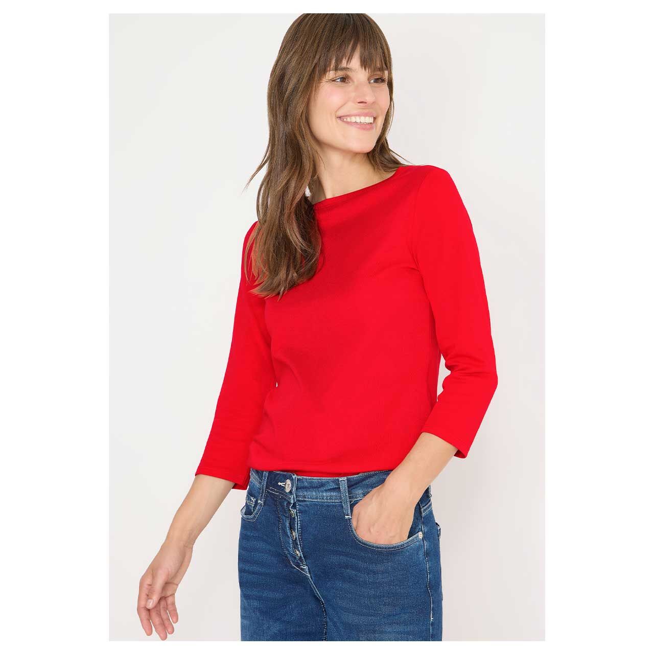 Damen 3/4 Arm Shirt Basic Boatneck von Cecil in Orange-Rot, Vorderansicht am Model