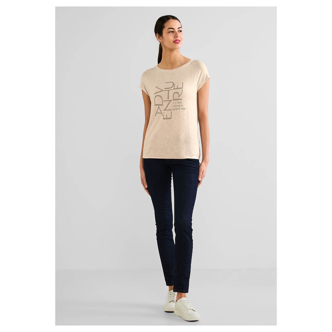 Street One Stone Wording T-Shirt light smooth sand
