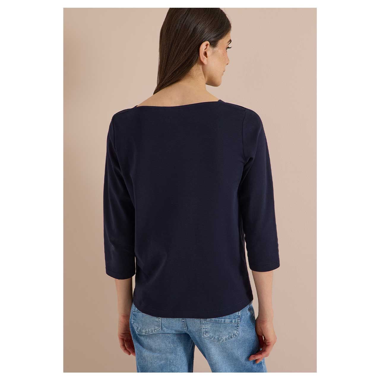Damen 3/4 Arm Shirt Basic Boatneck von Cecil in Dunkelblau, Rückansicht am Model