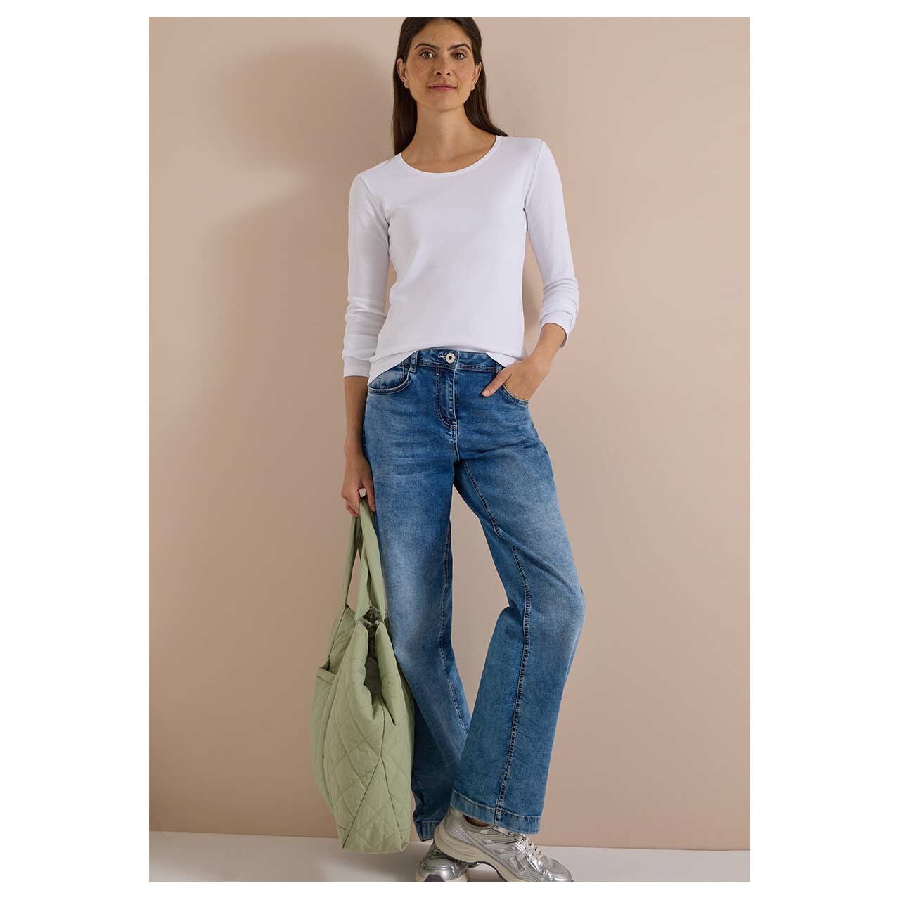 Damen Langarm Shirt Pia von Cecil in Weiß, Ganzkörperansicht am Model