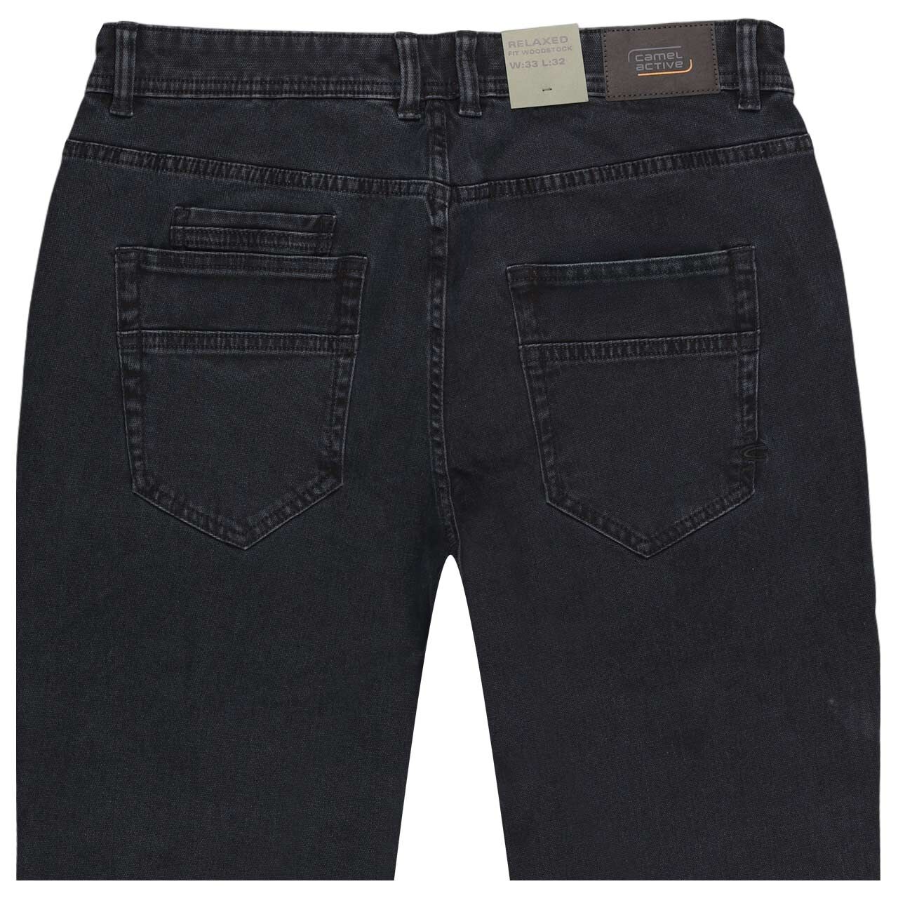 Stretch Herrenjeans Woodstock von Camel active in Dunkelgrau, detaillierte Rückansicht